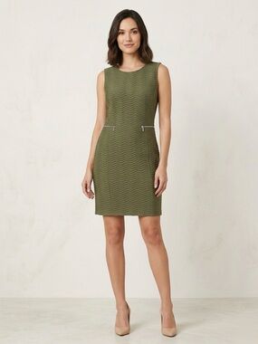 Green Sleeveless womens dress textured olive green size 10 stretchy mini